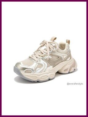 Women's Chunky Platform Sneakers Non-Slip Breathable Lace-up Wide Width Walking